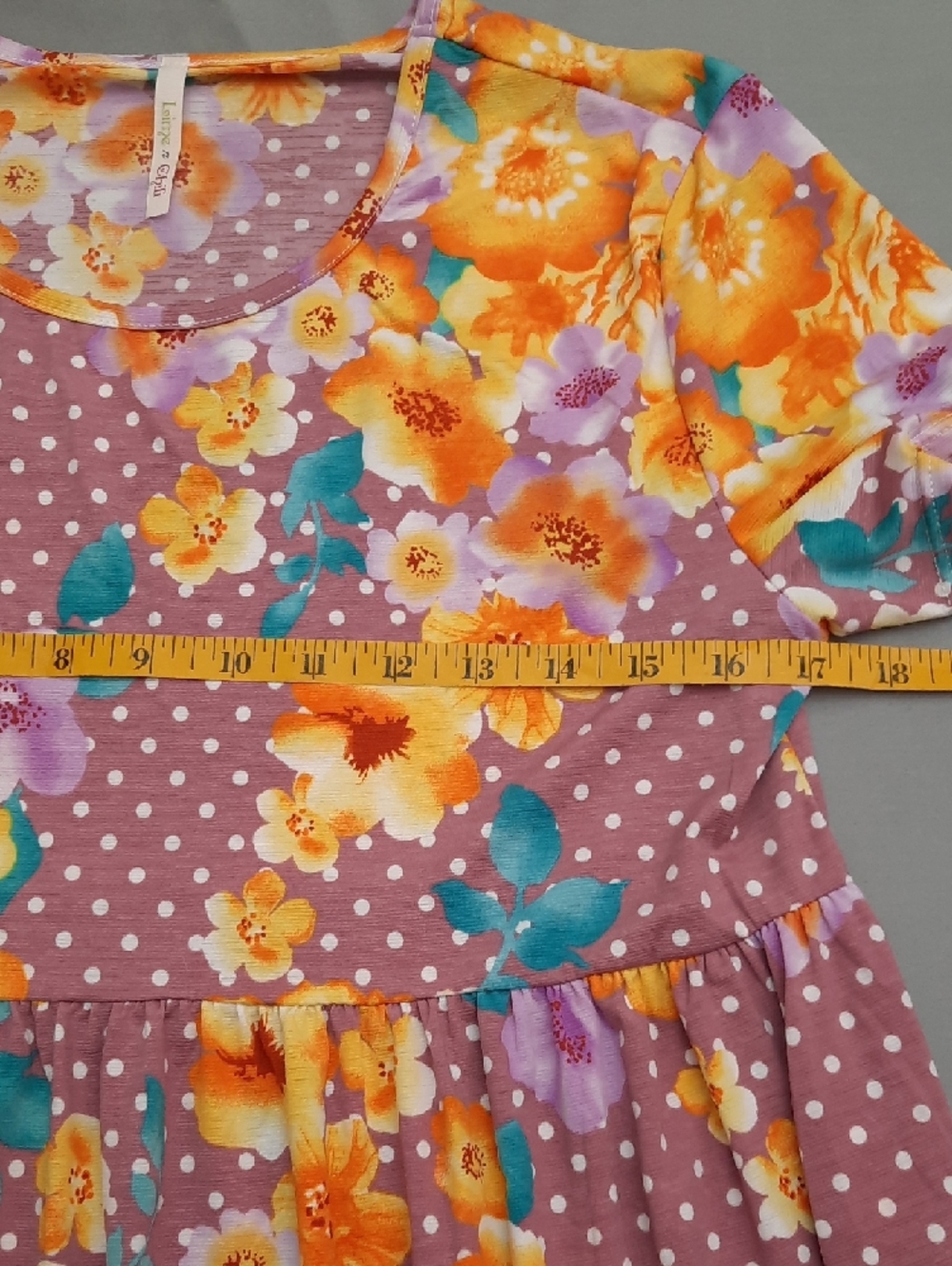Lime N Chili's Girls' Purple Floral Polka Dot Short Sleeve Top - Size M - Picture 7 of 11